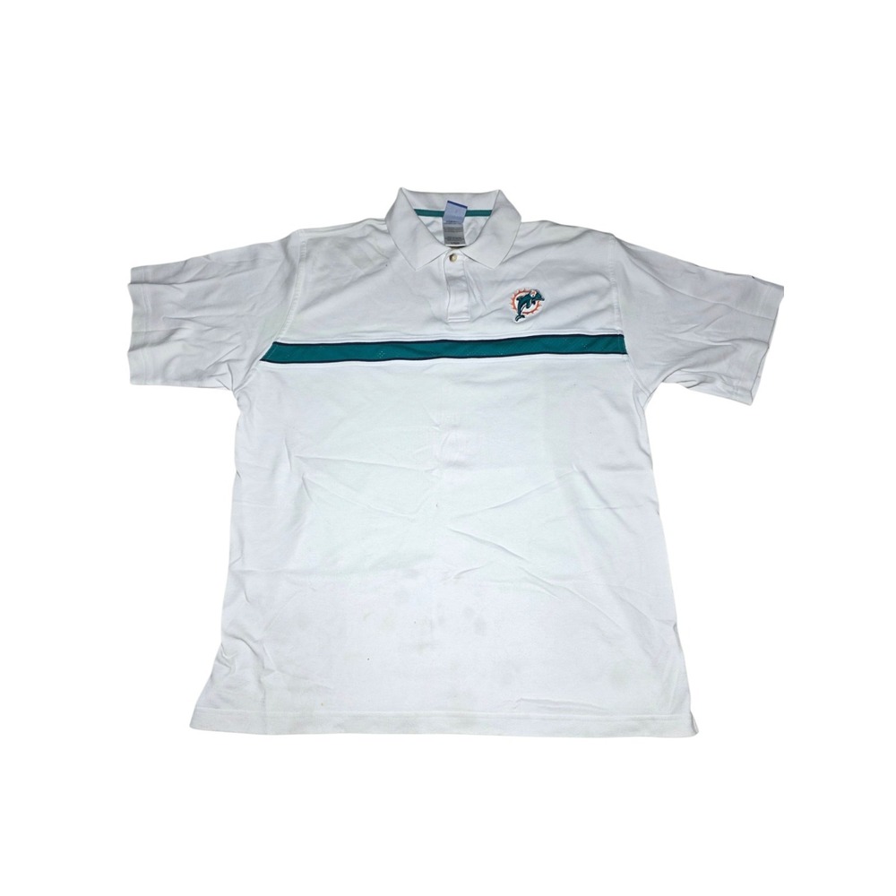 Miami Dolphins x Reebok VTG 90s Casual Button Up Shirt Mens Large Poly‎ Blend